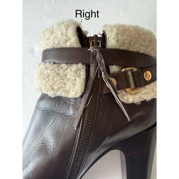 Miu Miu Shearling Lined Brown Leather Ankle Boots SIZE 9.5 Buckle Strap Designer - Picture 8 of 16